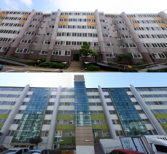 지난 2016년 완공된 제주 아라주공 영구임대아파트 승강기 설치 전.후 모습/사진=나주시