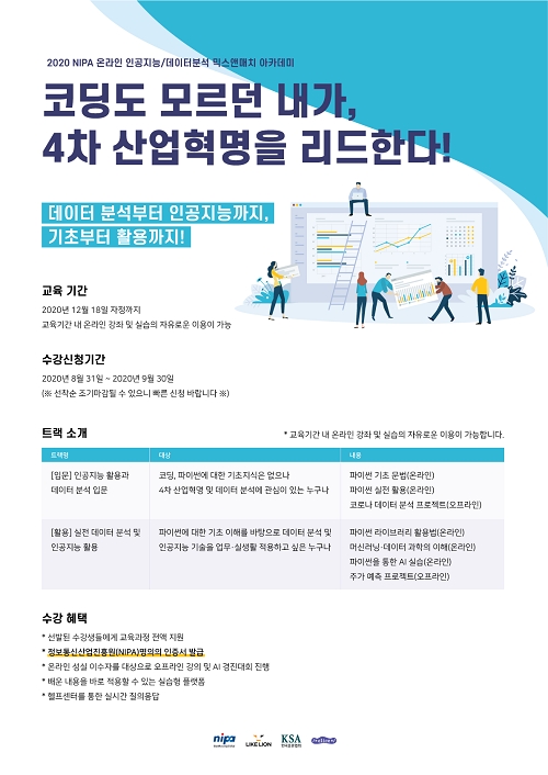 정보통신산업진흥원(NIPA), 인공 지능・데이터 분석 온라인 강의 무료 제공…AI 전문 인력 양성한다