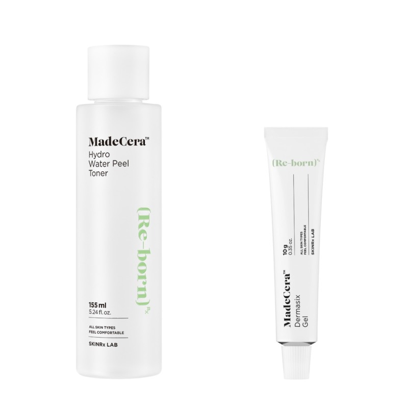 ▲사진 : (좌로부터) 스킨알엑스랩 ‘마데세라 하이드로 워터 필 토너 155ml’, ‘마데세라 더마식스 겔 10ml’