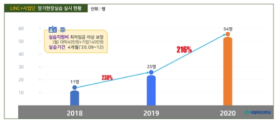 장기현장 실습생 증가 그래프/사진=목포대