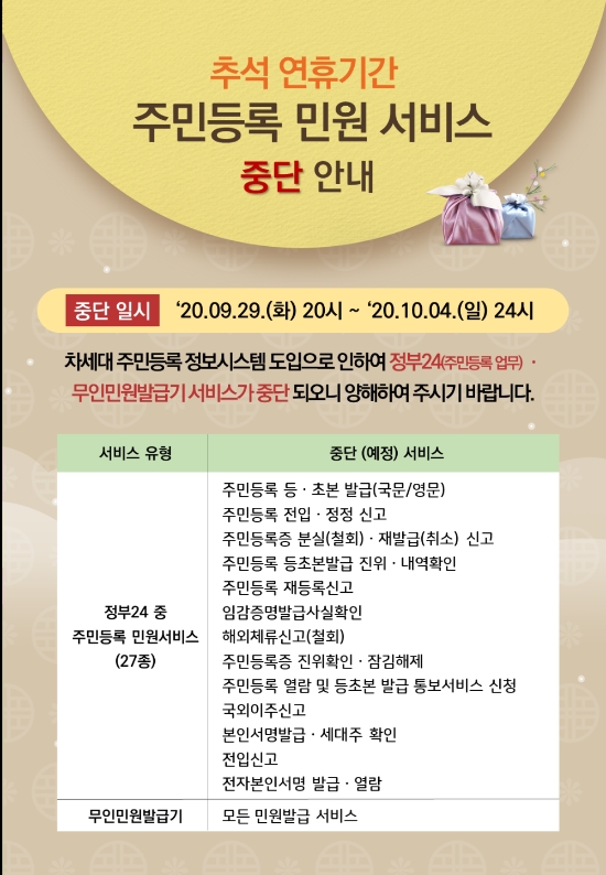 담양군 민원서비스 중단 안내문./사진=담양군