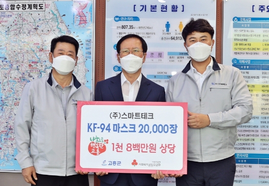 (주)스마트테크로 KF-94 마스크 2만매(1800만원 상당)고흥군에 기부/사진=고흥군