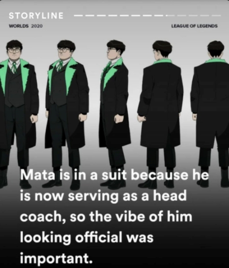 현 RNG 감독 마타의 공식적인 자리를 고려해 정장을 입힌 라이엇 게임즈(사진=라이엇 게임즈 발췌).