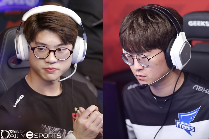 8강 풀리그 20경기에서 맞대결을 치르는 샌드박스 게이밍 박인수(왼쪽)과 아프리카 프릭스 유영혁.