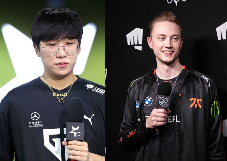 젠지 e스포츠의 '룰러' 박재혁(왼쪽)과 프나틱의 'Rekkles' 마틴 라르손이 자존심 대결을 펼친다(사진=라이엇 게임즈 제공).