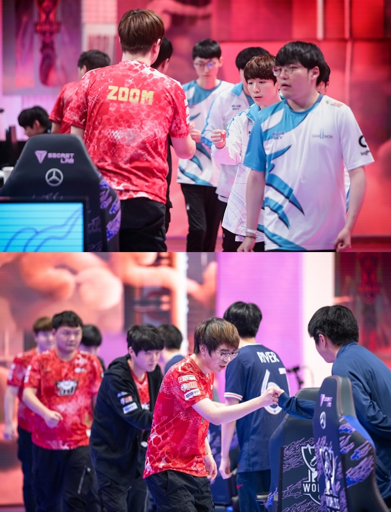 16강 B조에서 8강 진출을 확정지은 담원 게이밍(위)와 징동 게이밍(사진=라이엇 게임즈 제공).