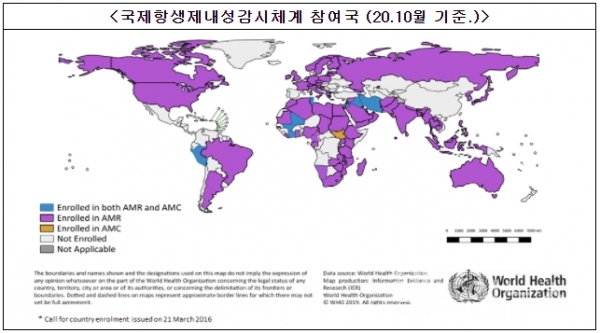 국제항생제내성감시체계참여국-20.10월기준.(보건복지부)