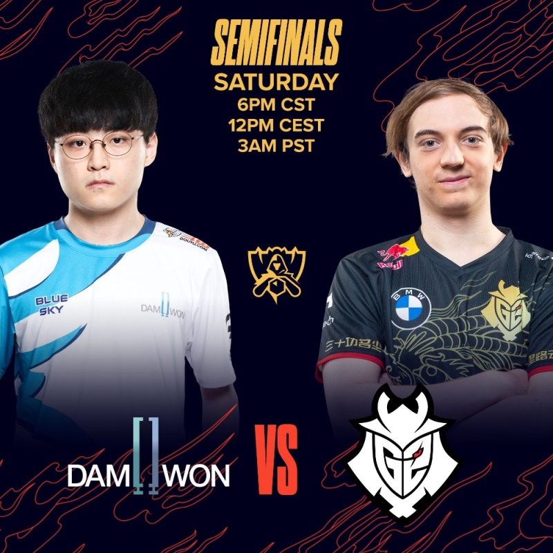 담원 게이밍의 미드 라이너 '쇼메이커' 허수(왼쪽)와 G2 e스포츠의 미드 라이너 'Caps' 라스무스 빈테르의 맞대결에 이목이 집중되고 있다(사진=LoL e스포츠 발췌).