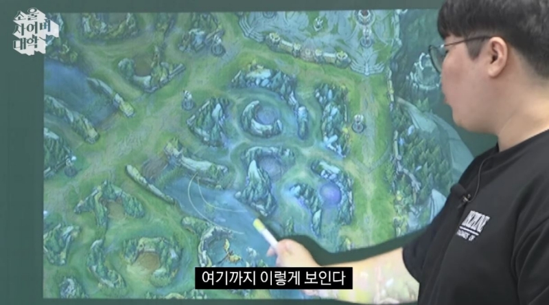 수풀 끝과 중앙에서 사용된 와드는 시야 범위에서 차이가 있다(사진=44층 지하던전 유튜브 캡처).