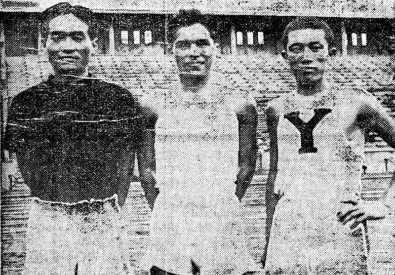 1932년 로스앤젤레스올림픽 마라톤대표로 선발된 김은배, 츠다와 권태하(오른쪽부터)