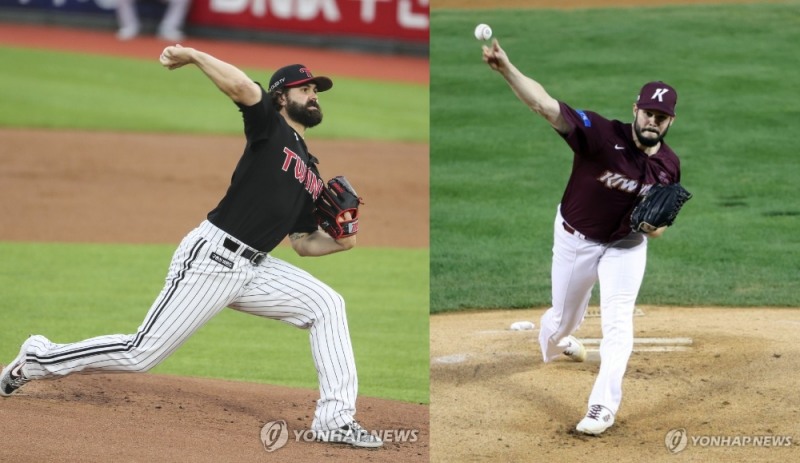 LG 켈리(왼쪽)와 키움 브리검