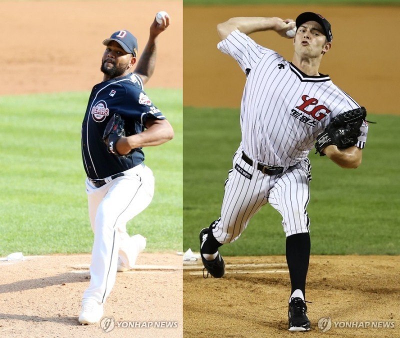 준PO 2차전에 선발로 나설 두산의 알칸타라(왼쪽)와 LG의 윌슨