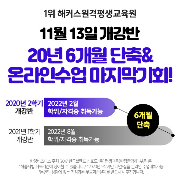 해커스 원격평생교육원, 학습기간 6개월 단축 '온라인 마지막 개강반’ 인기