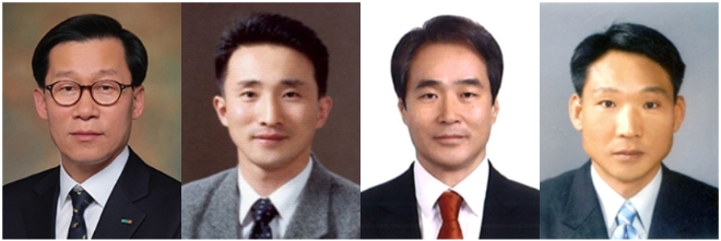 (왼쪽부터 순서대로) 임대규 현대홈쇼핑 대표이사 사장, 김관수 현대L&C 대표이사 부사장, 이재실 현대백화점면세점 대표이사 부사장, 임명진 에버다임 대표이사 부사장/ 사진 제공 = 현대백화점그룹