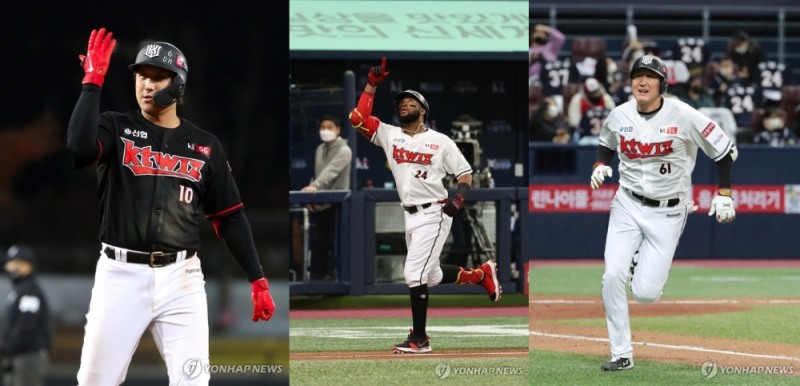 KT는 황재균(왼쪽), 로하스(가운데)와 유한준 트리오가 두산의 마운드를 뚫어내야 한가닥 희망을 바라볼수 있다