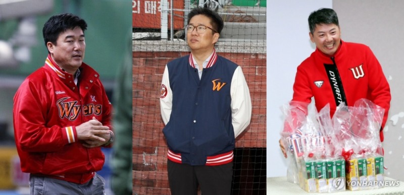 SK 와이번스를 새롭게 이끌어 갈 민경삼 대표(왼쪽), 류선규 단장(가운데)과 김원형 신임감독