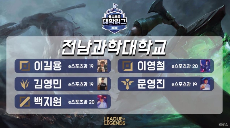 전남과학대학교의 출전 선수 명단(사진=한국e스포츠협회 유튜브 발췌).