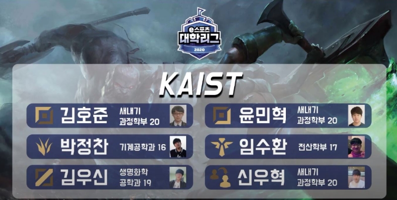 카이스트의 출전 선수 명단(사진=한국e스포츠협회 유튜브 발췌).