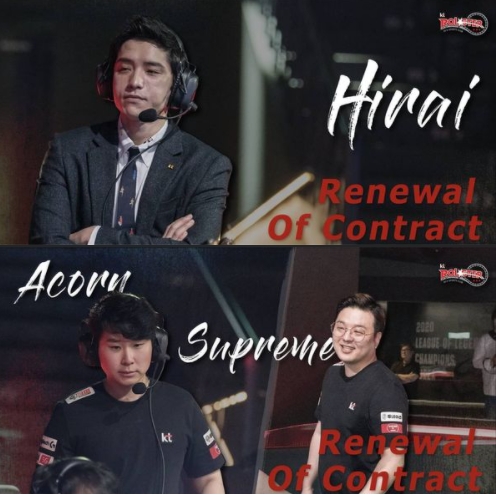 kt 롤스터와 계약을 이어간 감독, 코칭 스태프(사진=kt 롤스터 SNS 발췌).