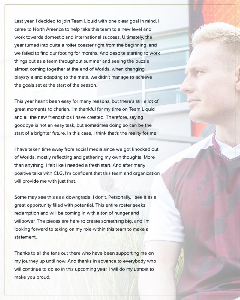 'Broxah' 매즈 브록-페데르센이 CLG로 가게 된 이유를 스스로 설명한 SNS 글.