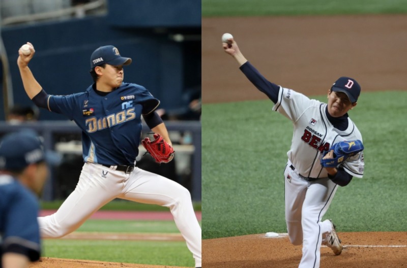 프로 2년차 송명기(왼쪽)와 3년차인 김민규가 베테랑 이상의 투구 내용으로 명풍 투수전을 벌였다.