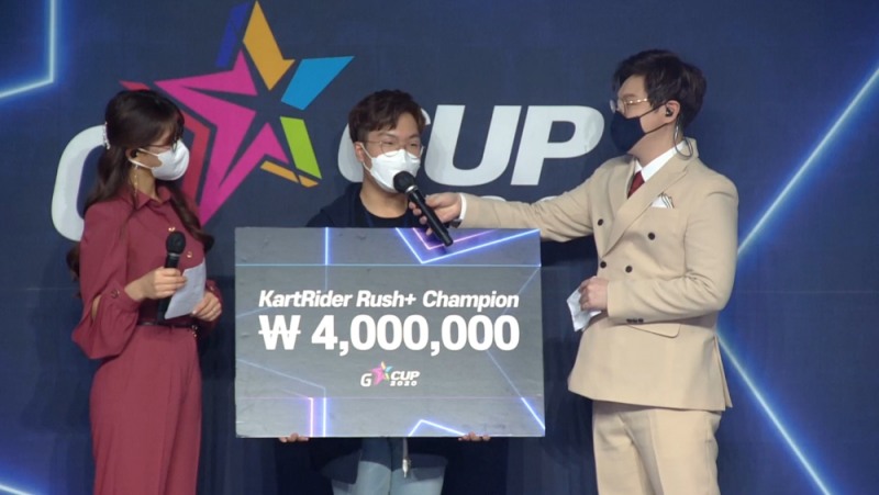 지스타컵 카트라이더 러쉬플러스 우승을 차지한 '제임뚜' 김홍승(사진=중계방송 캡처).