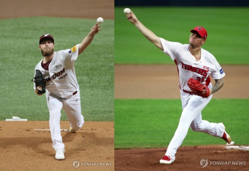 키움의 에릭 요키시(왼족))와 KIA의 애런 브룩스는 2021시즌에도 KBO리그에서 볼 수 있게 됐다.