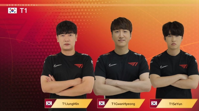 피파 e콘티넨탈컵 16강 1일차 4경기에 나선 T1 출전 명단(사진=중계 화면 캡처).