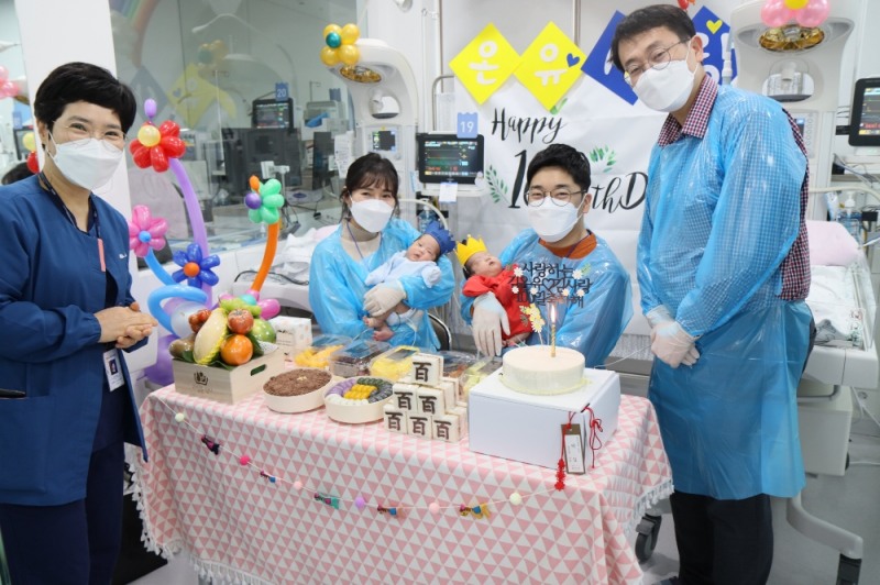 일산차병원, 초미숙아 쌍둥이 남매 100일 잔치 열어