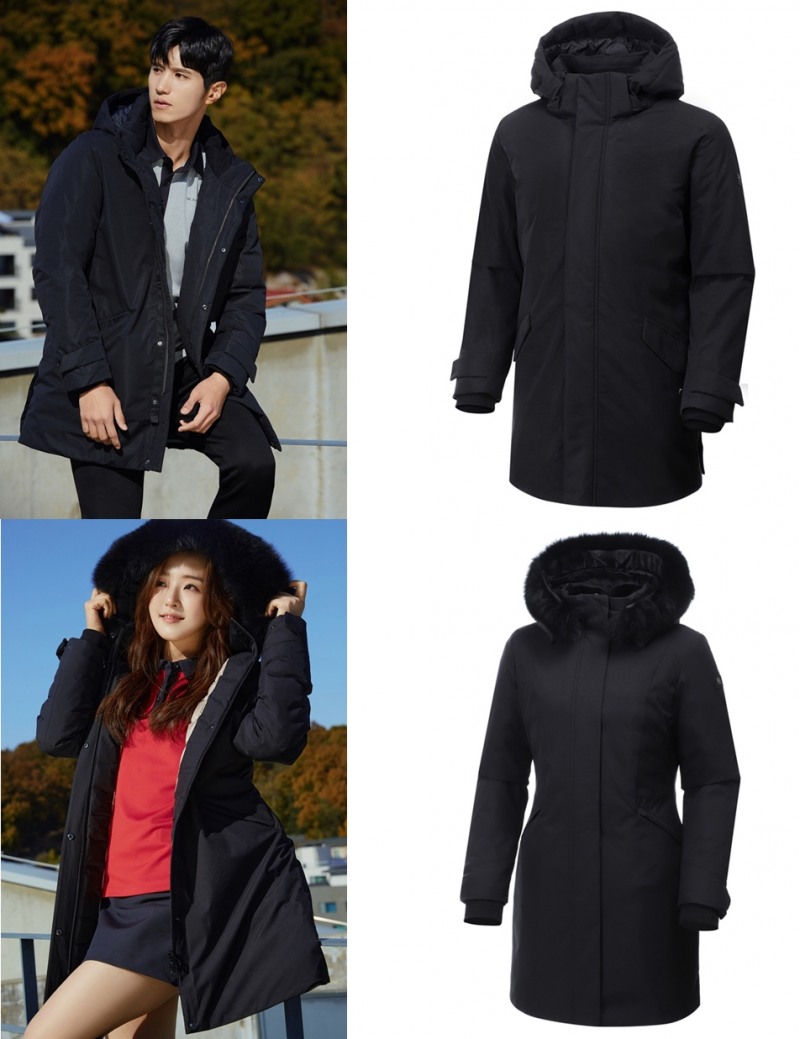 (좌)남성 컨피던스 코트형 헤비 다운 (우)여성 컨피던스 폭스 퍼(FOX FUR) 코트형 롱다운(사진=와이드앵글)