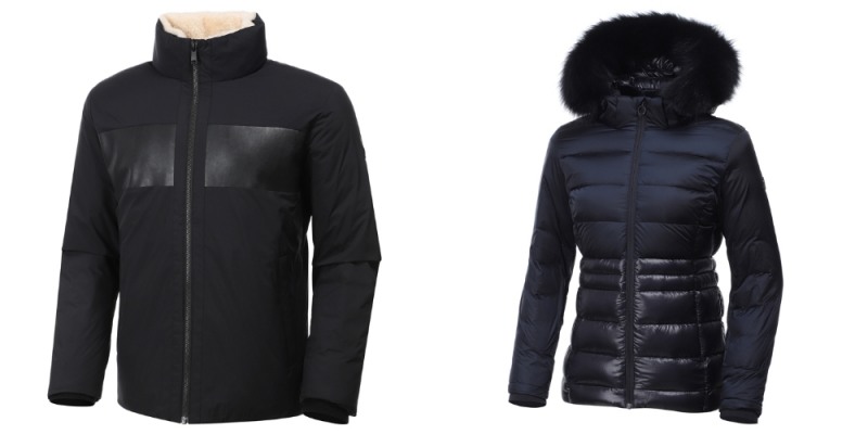 (왼쪽)남성 컨피던스 캐주얼 중량 다운 (오른쪽)여성 컨피던스 중량 후드 다운(사진=와이드앵글)