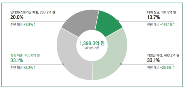 2019 국내 e스포츠 산업 규모(사진=2020 대한민국 게임백서 발췌).