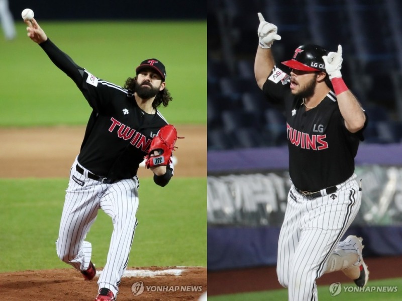 2021시즌에도 여전히 LG 트윈스의 투타에서 핵이 될 케이시 켈리(왼쪽)와 로베르토 라모스