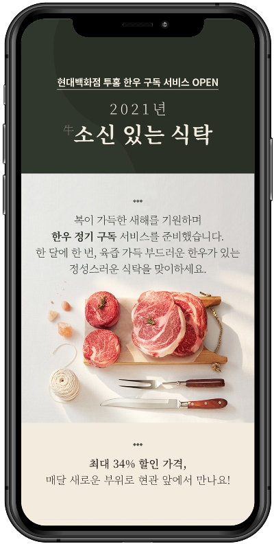 현대백화점, '현대식품관 투홈'에 한우 정기 구독 서비스 론칭