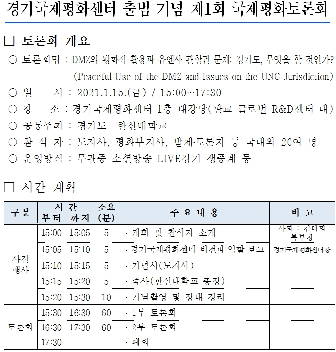 제1회 국제평화토론회 개요
