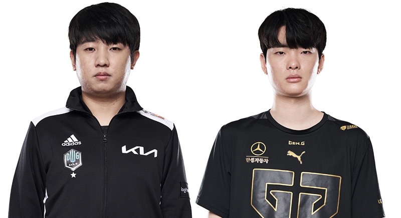 담원 기아 '칸' 김동하(왼쪽)와 젠지 e스포츠 '라스칼' 김광희(사진=LCK 제공).