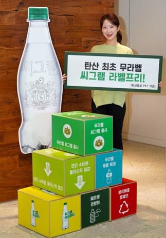 코카-콜라사가 국내 최초로 무라벨 탄산 제품, 씨그램 라벨프리를 선보였다