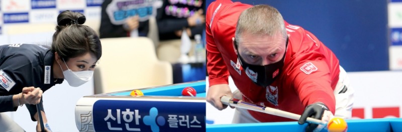 신한과 웰뱅을 이끄는 김가영(왼쪽)과 쿠드롱(PBA제공)