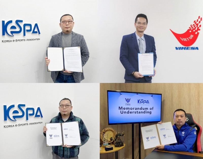 (위)한국e스포츠협회 김철학 사무총장과 베트남 e스포츠협회(VIRESA) Hung Do Viet 사무총장.(아래)김철학 사무총장과 대만e스포츠협회(CTESA) Chen Po-Shou 부회장(사진=한국e스포츠협회 제공).