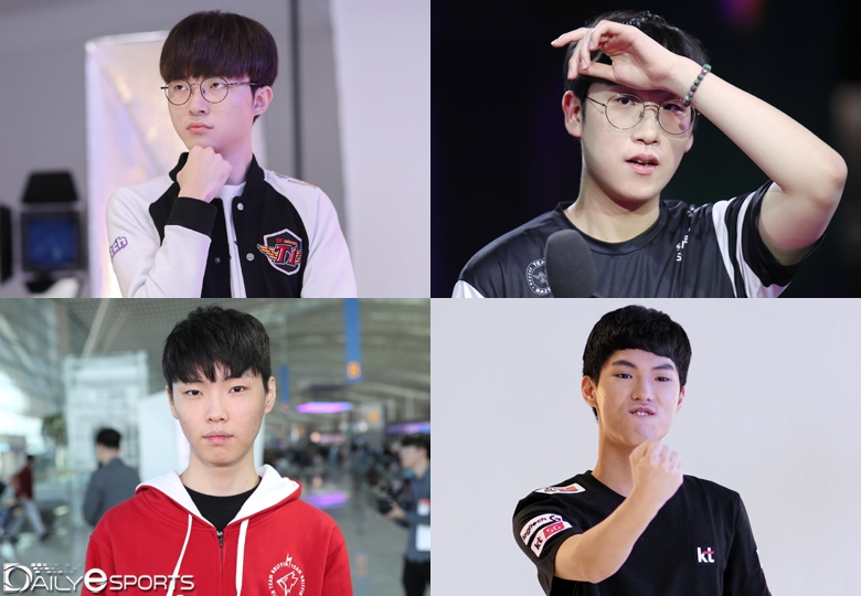 왼쪽 위부터 시계방향으로 '페이커' 이상혁, '룰러' 박재혁, '유칼' 손우현, '쵸비' 정지훈.