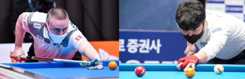 힘들게 32강에 오른 쿠드롱(왼쪽),강민구(사진=PBA제공)