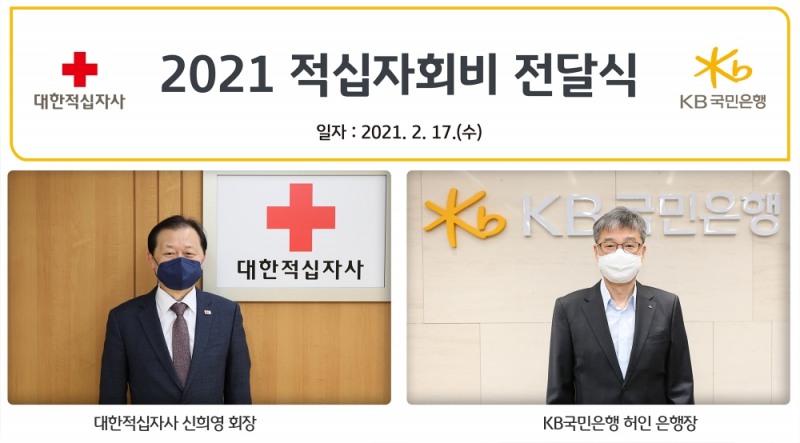 KB국민은행 허인 은행장이 대한적십자사 신희영 회장에게 비대면으로 적십자회비 3억원을 전달하였다.