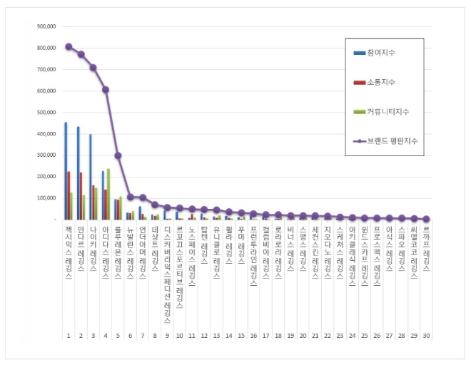 레깅스 브랜드평판 2월 빅데이터 분석 1위는 젝시믹스 레깅스... 2위  안다르 레깅스,  3위 나이키 레깅스 順