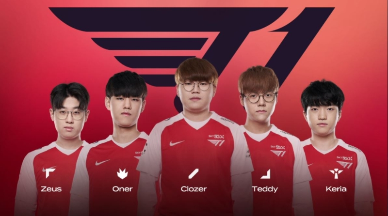 T1 선발 출전 명단(사진=LCK 중계 화면 캡처).