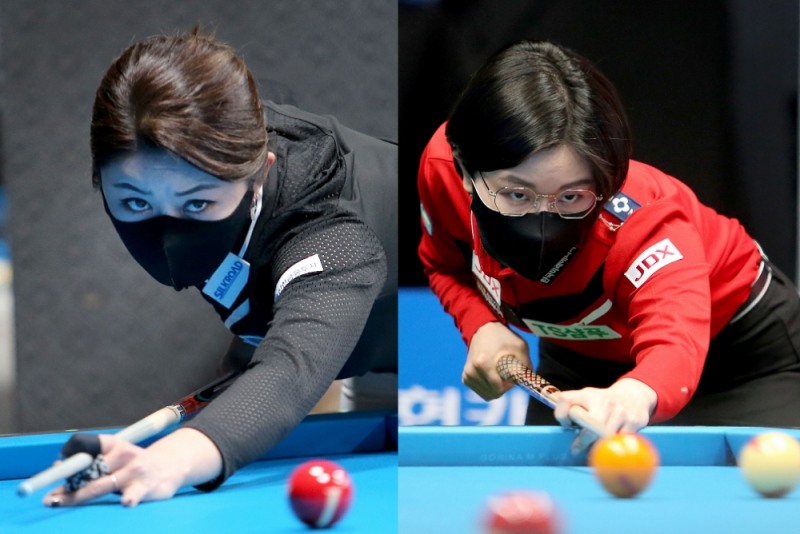 2승으로 8강에 오른 김가영(왼쪽)과 이미래(사진=PBA제공)