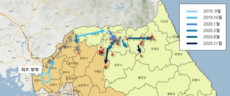 ASF 확산 방향 / 자료 = 경기도뉴스포털