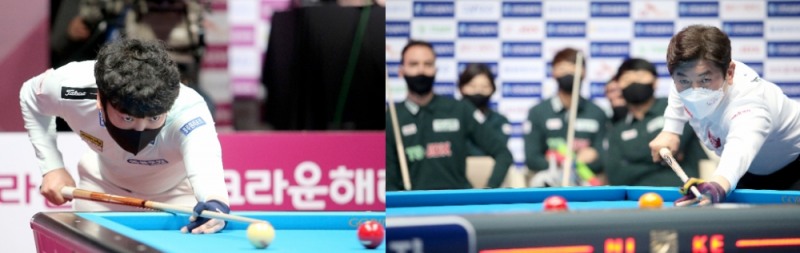 희비 갈린 강민구(왼쪽)와 김재근(사진=PBA제공)