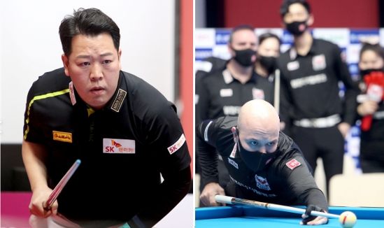 8강에 오른 강동궁(왼쪽)과 위마즈(사진=PBA제공)