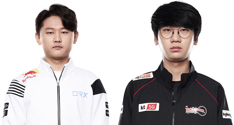 DRX 정글러 '표식' 홍창현(왼쪽)과 kt 롤스터 톱 라이너 '도란' 최현준(사진=LCK 제공).