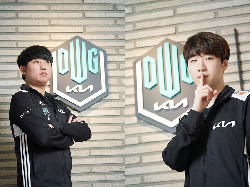 담원 기아 톱 라이너 '칸' 김동하(왼쪽)와 원거리 딜러 '고스트' 장용준(사진=담원 기아 제공).